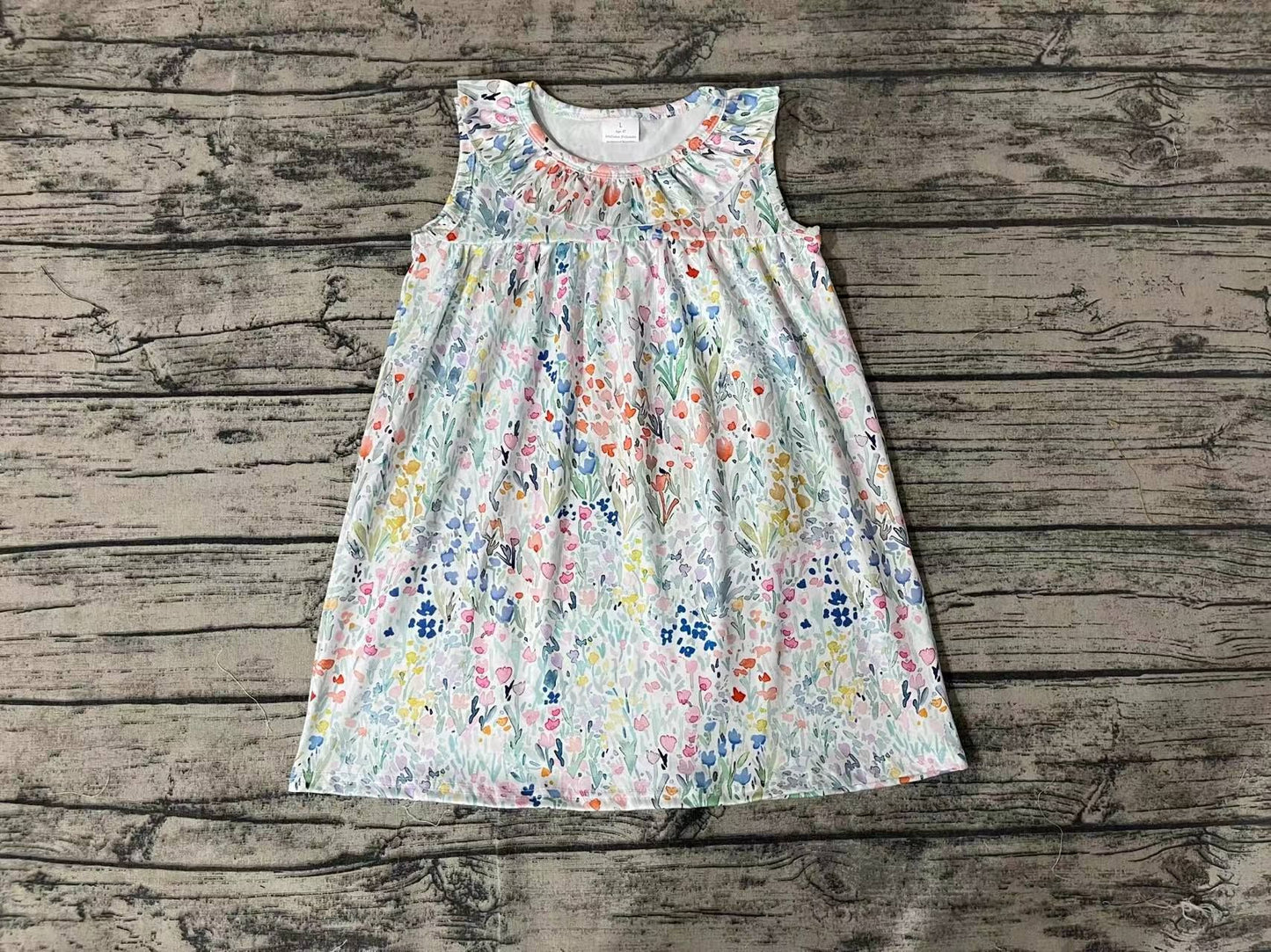 GSD0967 pre-order toddler clothes Powder blue floral floral lace sleeveless dress