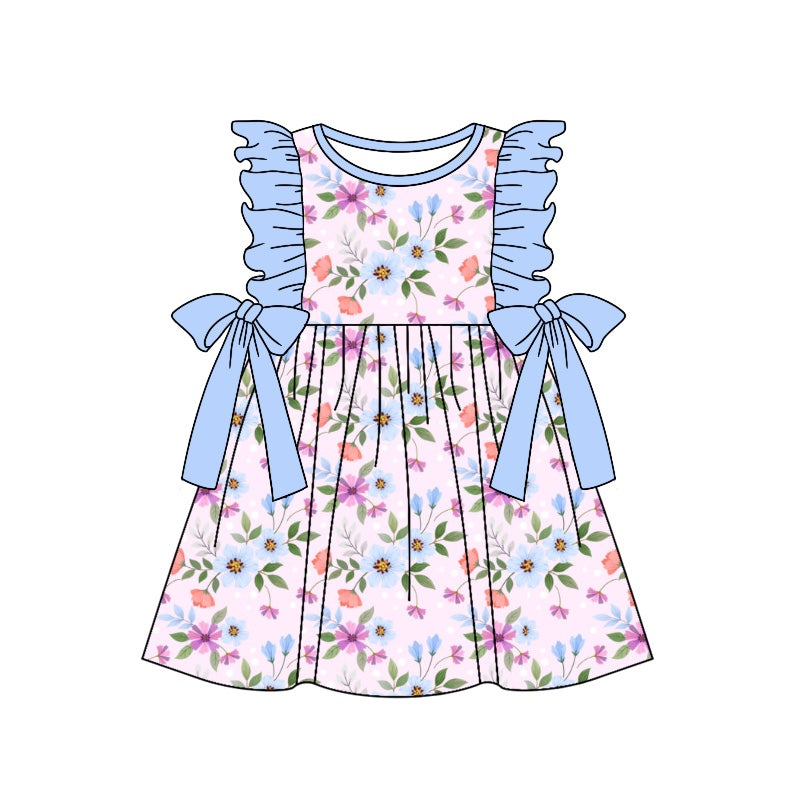 GSD1001 toddler girls clothes light blue flower summer sleeveless dress