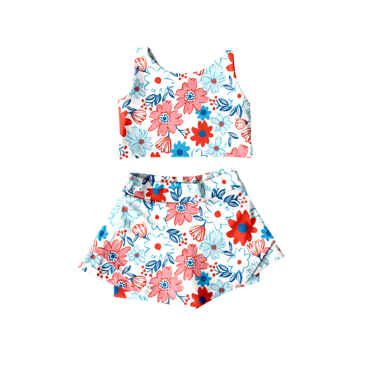 GSD1012 Girls flower sleeveless shorts suit