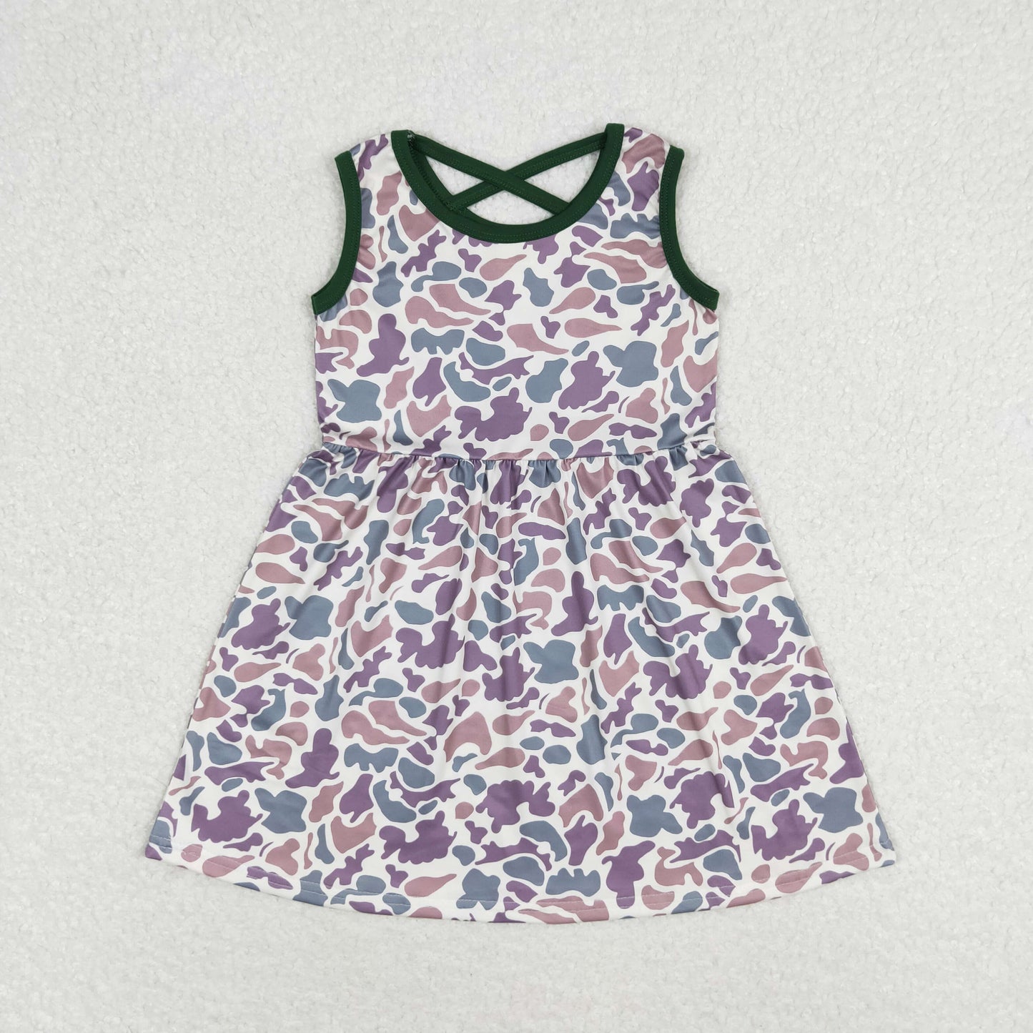 RTS NO MOQ(In Stock) GSD1042 Brown and green camouflage light color sleeveless dress