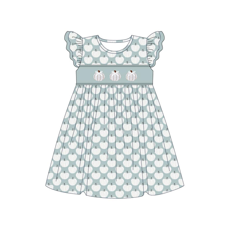 GSD1255 pre-order toddler clothes Pumpkin blue flying sleeve summer dress
