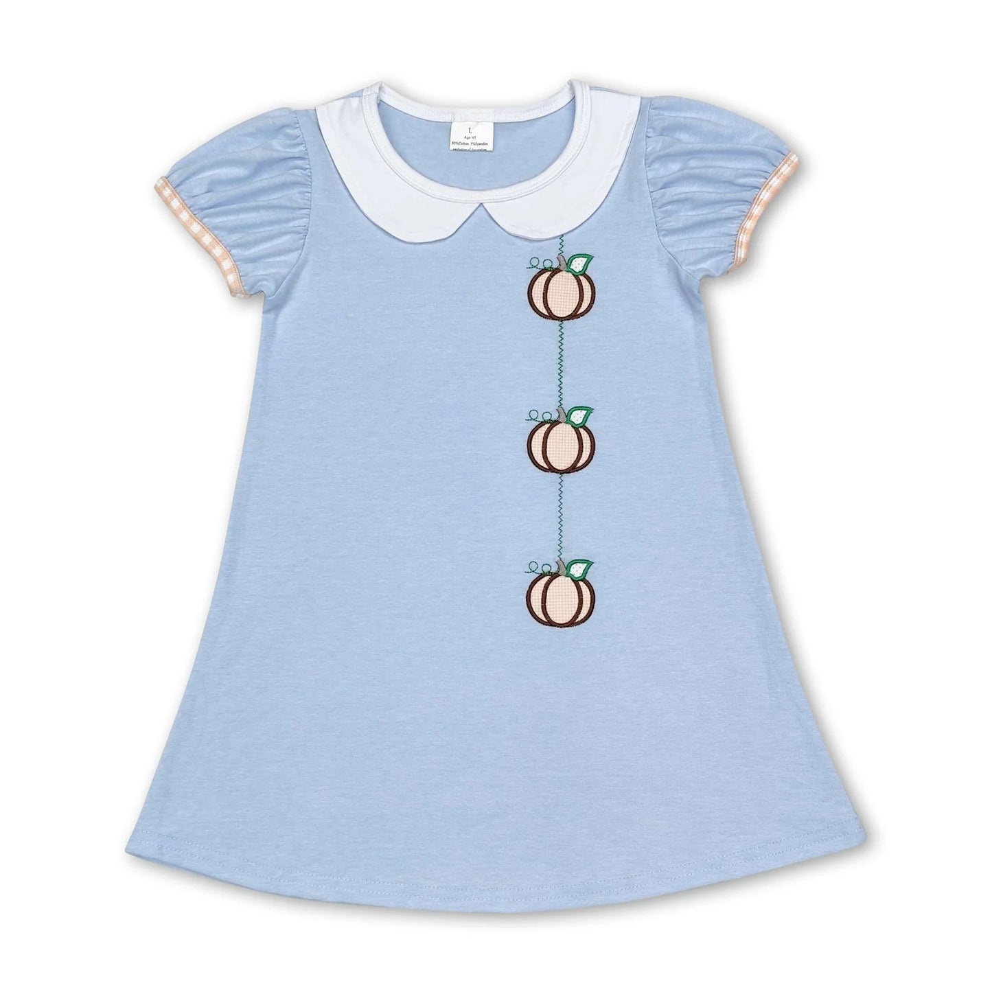 RTS NO MOQ Sibling milk silk Baby Girls And Boys Embroidery Blue Pumpkin Tunic Top Ruffle Hem Pants Two Piece Fall Clothes Sets Dress Rompers