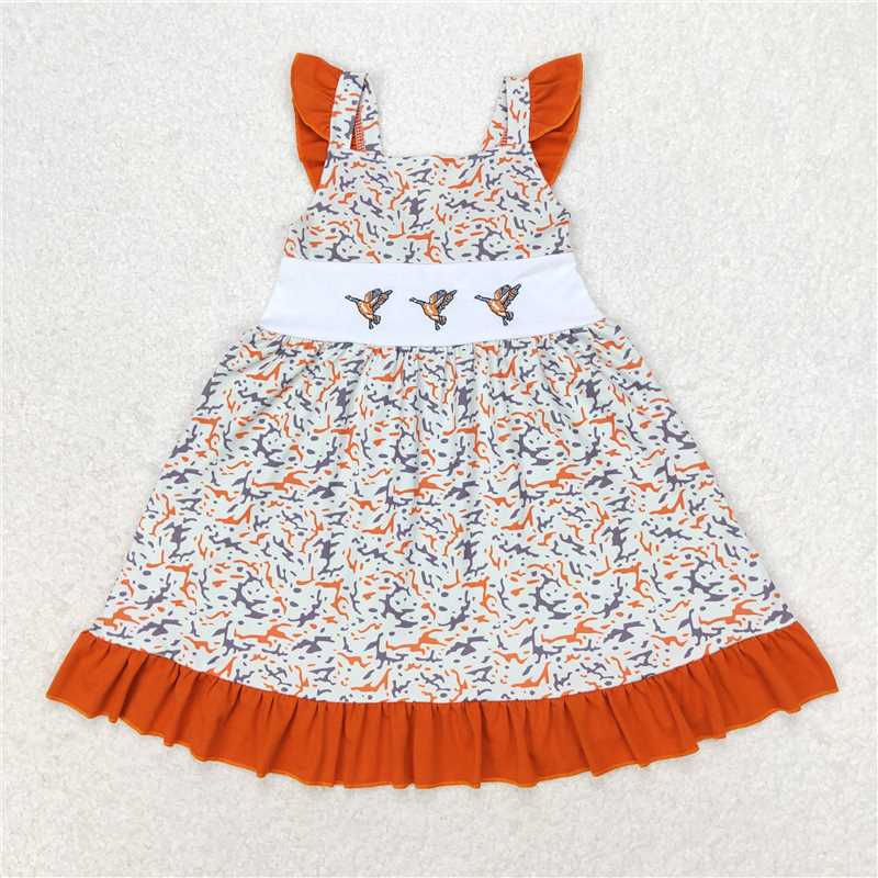 RTRTS NO MOQ(In Stock) embroidered camouflage duck flying sleeve dress