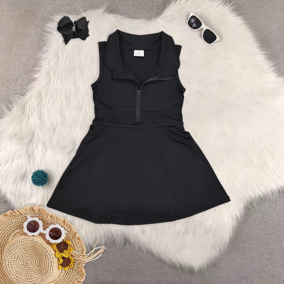 RTS NO MOQ Sibling babygirl clothes solid color zipper yoga sleeveless dress