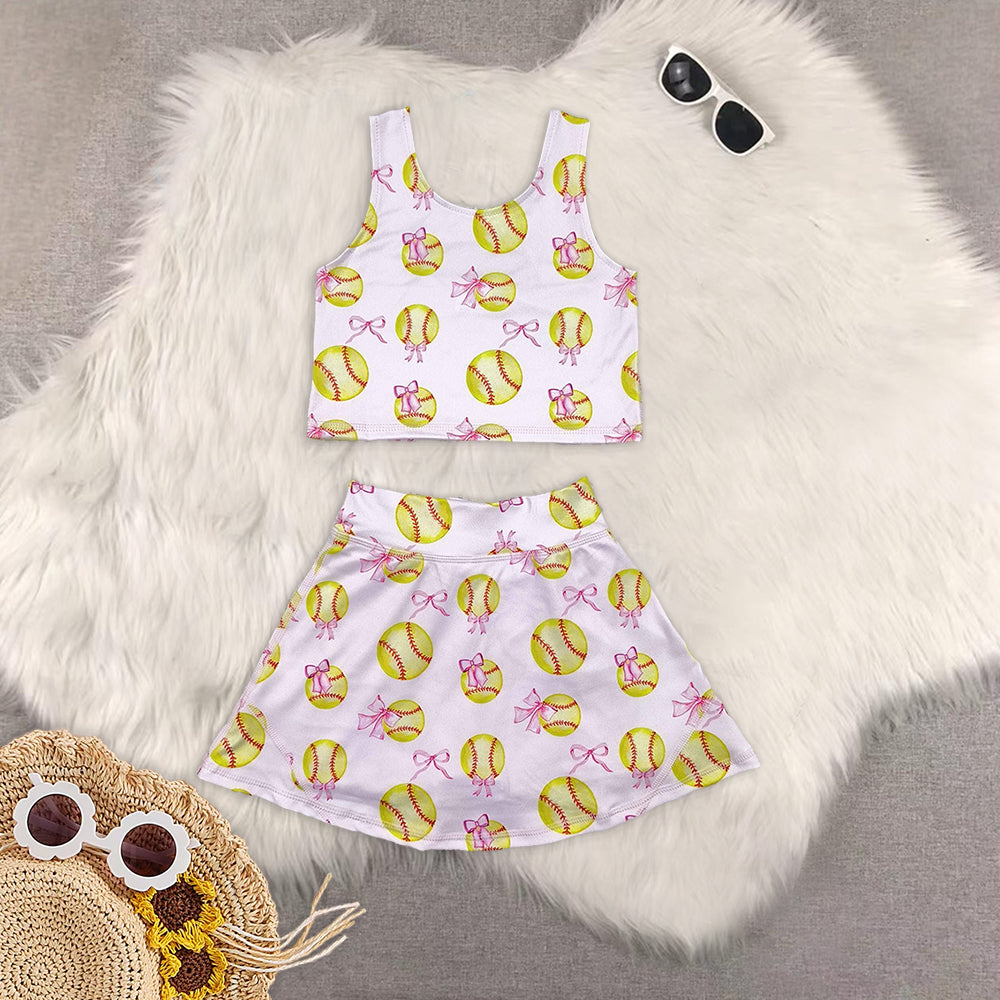 RTS NO MOQ Sibling baby girl clothes baseball sleeveless skirt yoga set and yoga dress
