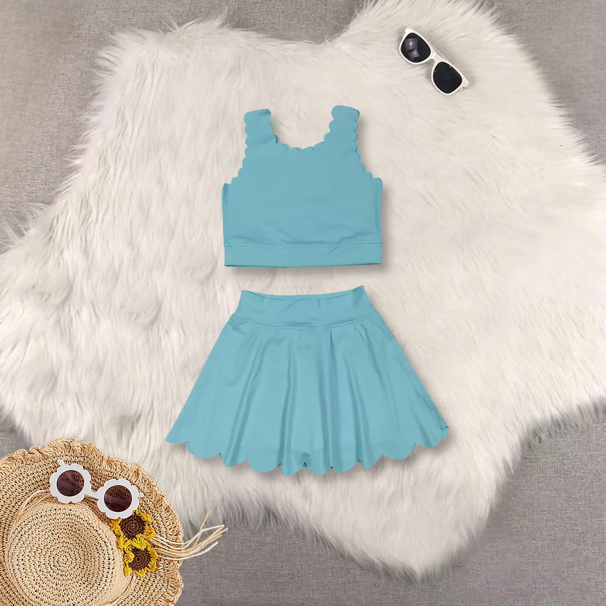 RTS NO MOQ Sibling baby girl clothes solid color skirt yoga sets