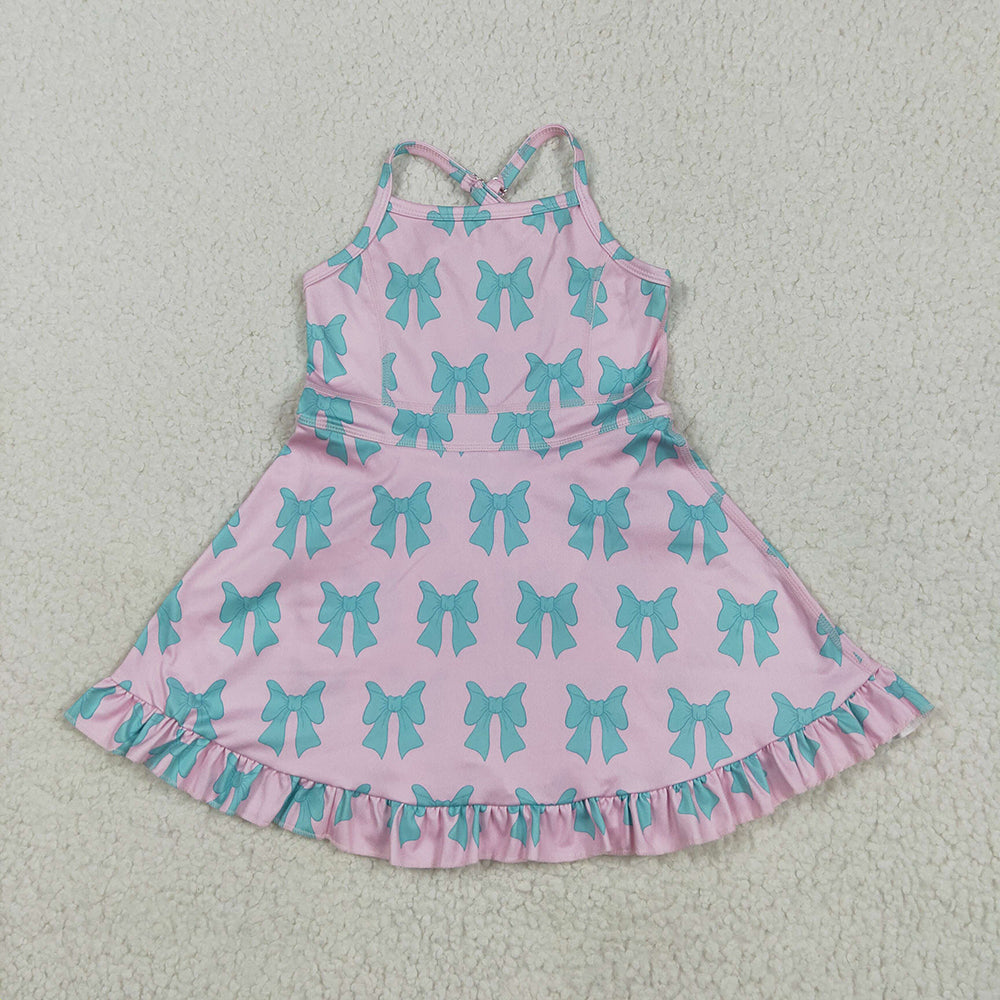 RTS NO MOQ Sibling Baby Girls Knee-Length Ruffle Dresses with Bows
