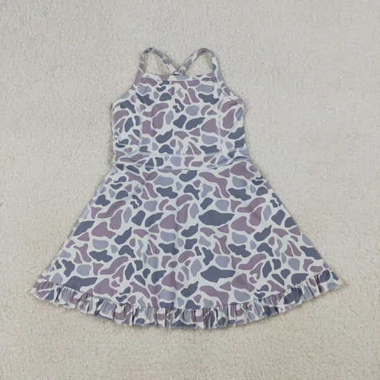 Best Sell RTS Baby Girls Light Gray Camo Ruffle Knee-Length Dress with Strap Yoga Active Shorts for Toddlers