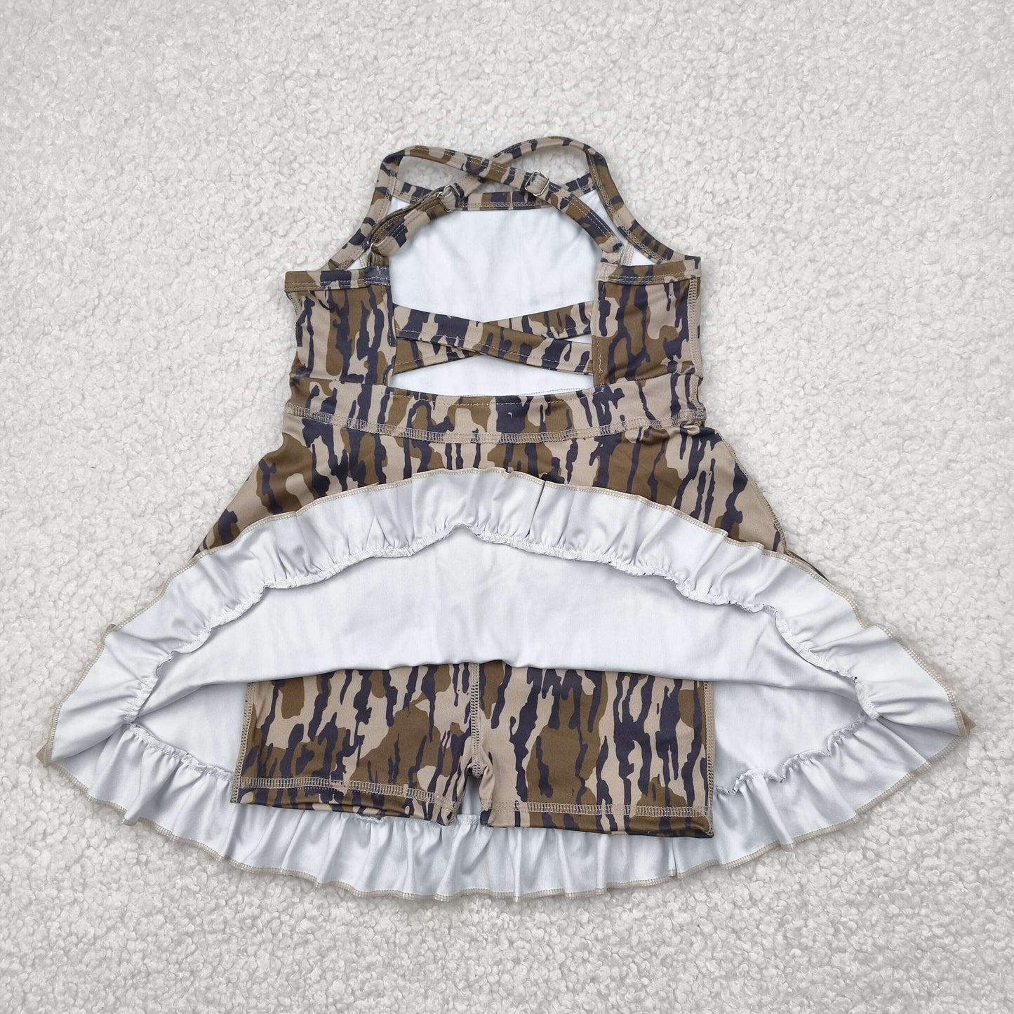 RTS NO MOQ baby girl clothes yoga camouflage suspender skirt sets