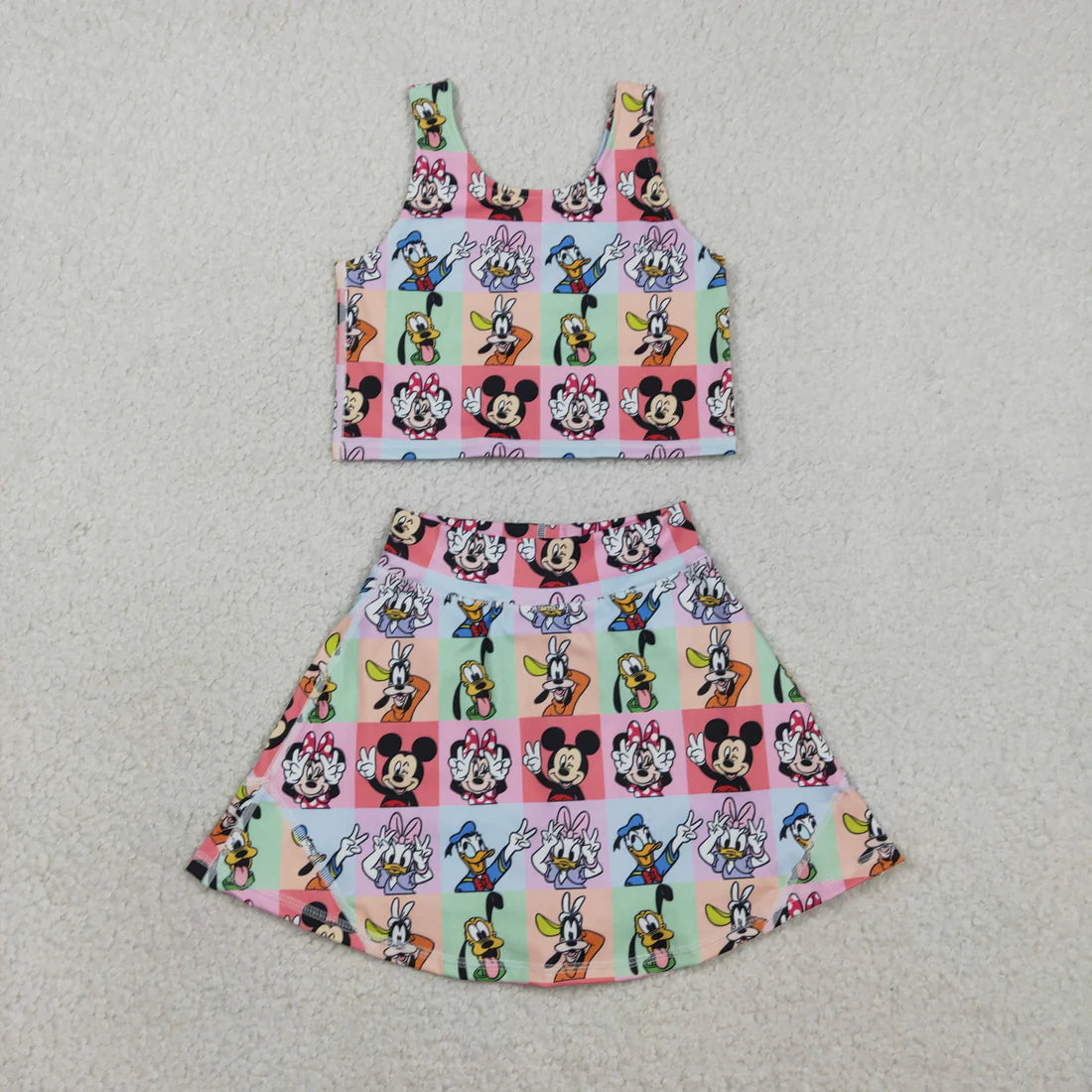 Best Sell RTS Baby Girls Sleeveless Plaid Top Skort Yoga Sets Outfit Children's Clothing Set