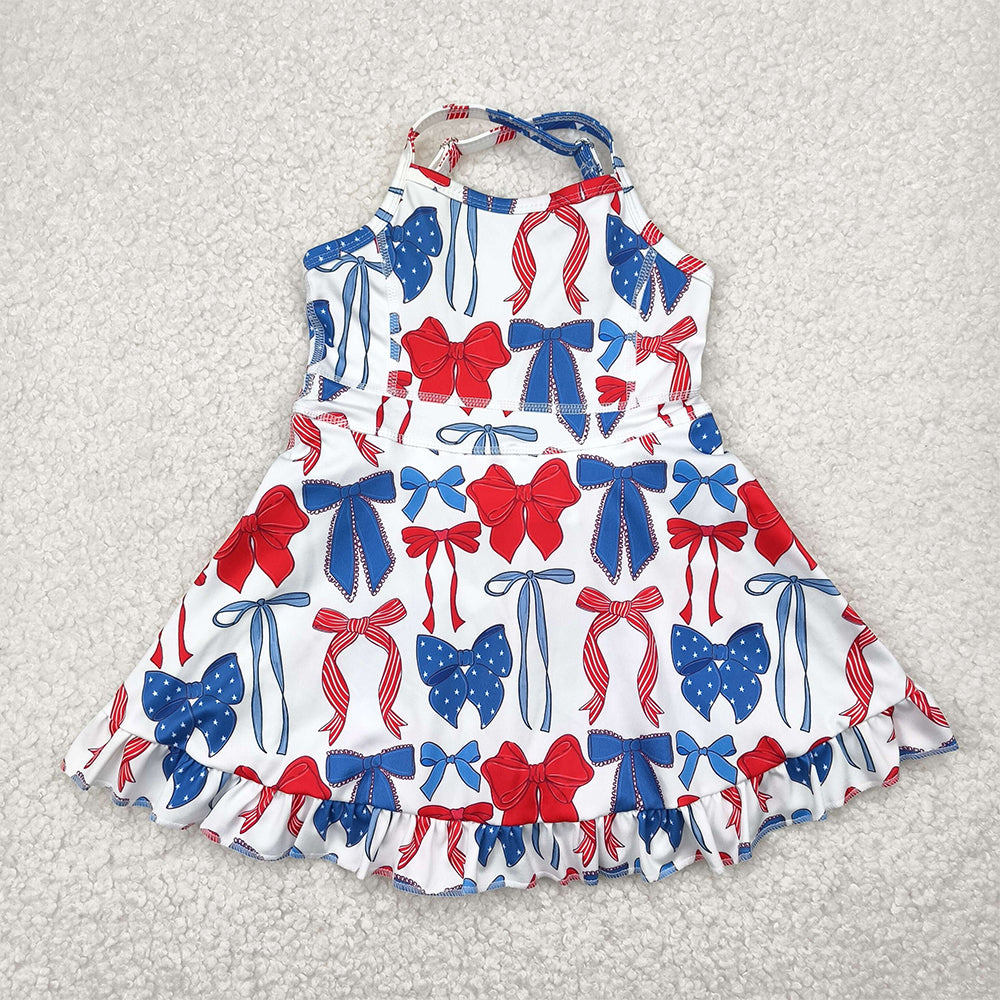 RTS NO MOQ Sibling Baby Girls Strap Colorful Bows Yoga Ruffle Knee-Length Dresses