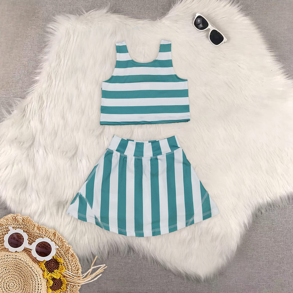 RTS NO MOQ Sibling baby Girls clothes yoga striped short sleeve Clothes Sets