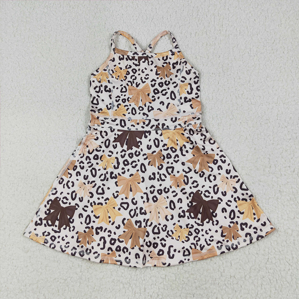 RTS NO MOQ Sibling Baby Girls Strap Knee Length Dresses Leopard Shorts Casual Dresses for Little Girls
