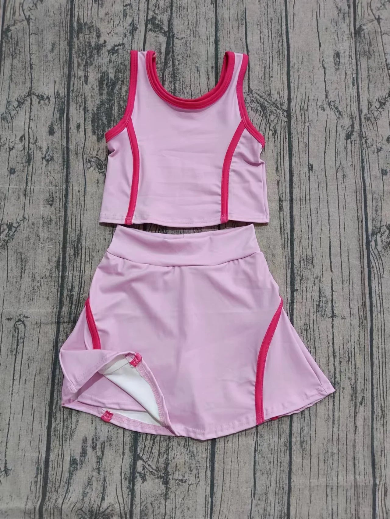 (Pre Order) moq 5 Baby Girls Sleeveless Pink Vest Top Skirts Set