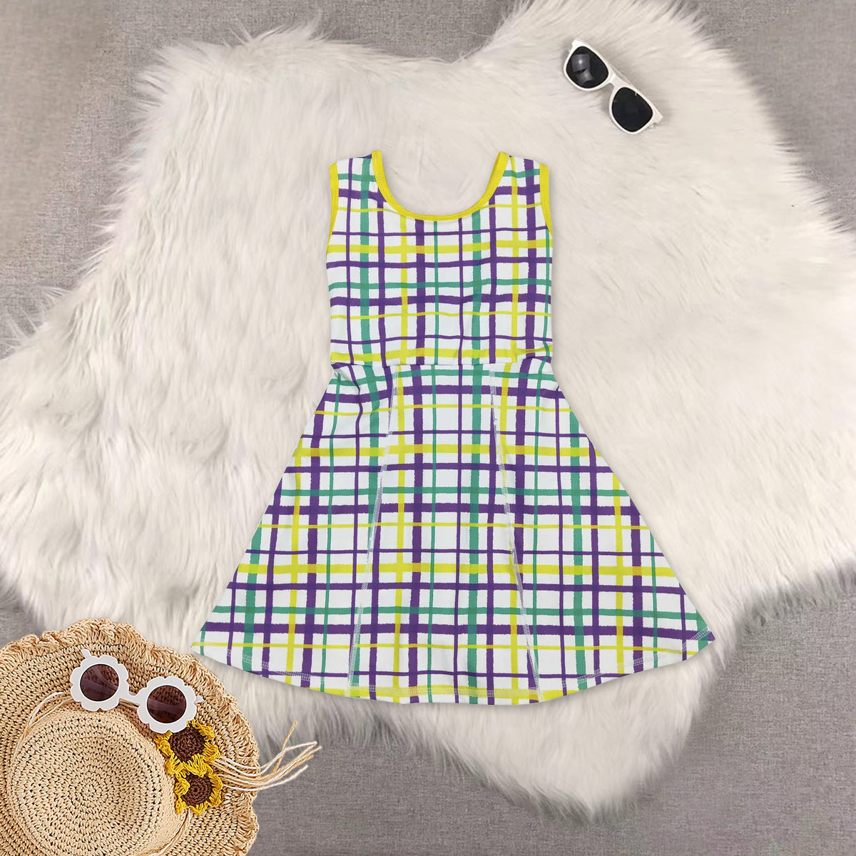 RTS NO MOQ Sibling baby Girls clothes mardi gras yoga sleeveless dresses