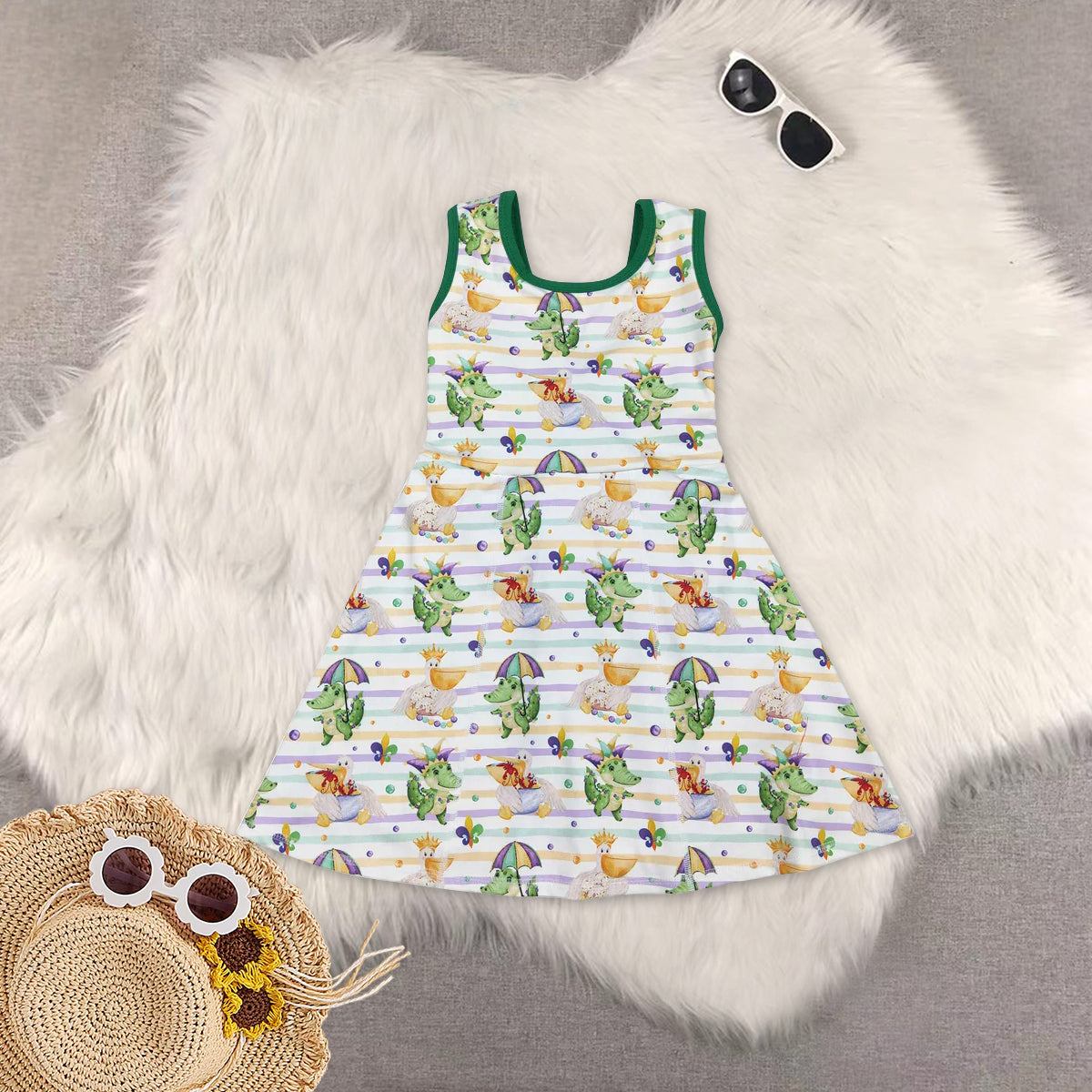 RTS NO MOQ Sibling baby Girls clothes mardi gras yoga sleeveless dresses