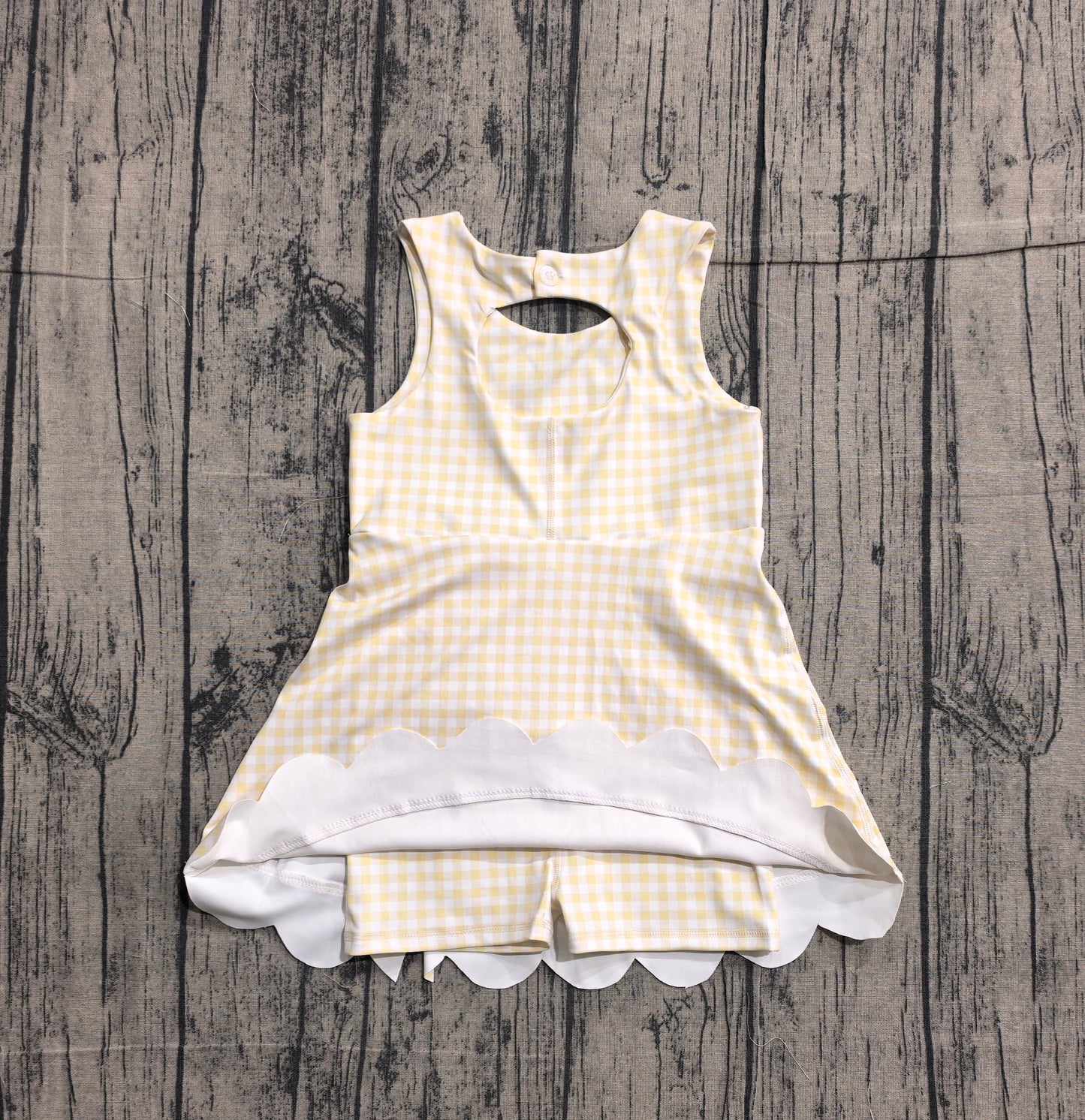 (Pre Order) No moq GSD3027 Yoga Baby Girls Cute Yellow Check Sleeveless Knee Length Dress