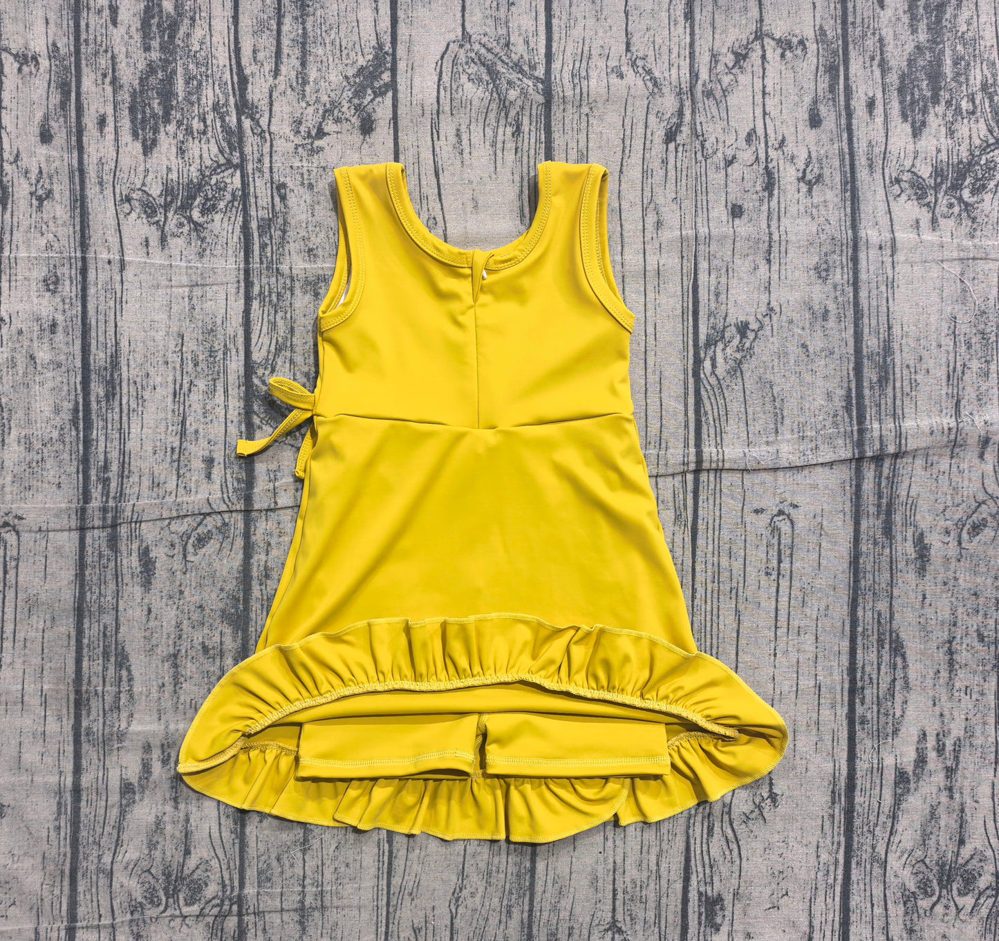 (Sample) No moq yoga fabric GSD3031 Yoga Baby Girls Cute Yellow Sleeveless Ruffle Knee Length Dress