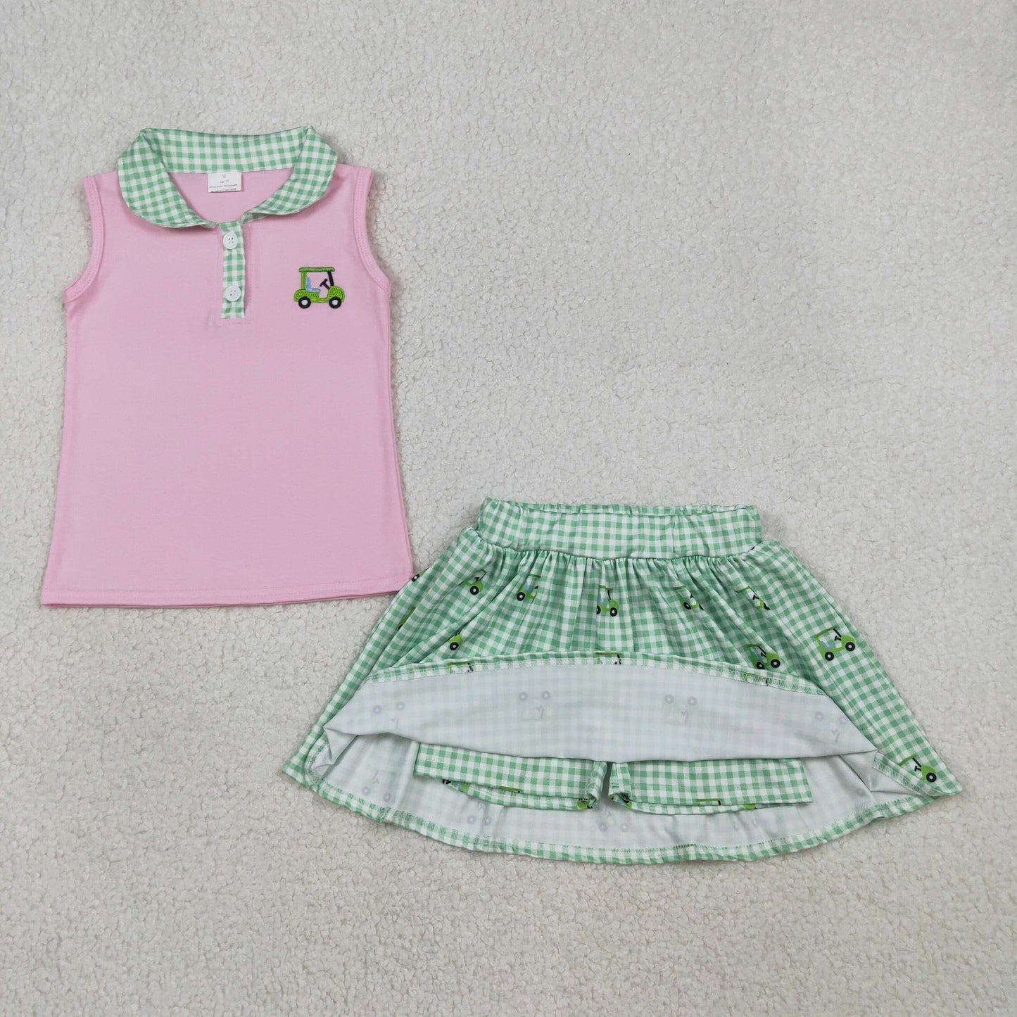 RTS NO MOQ sibling baby girls boy clothes embroidery golf short sleeve Clothes Sets and skirts sets
