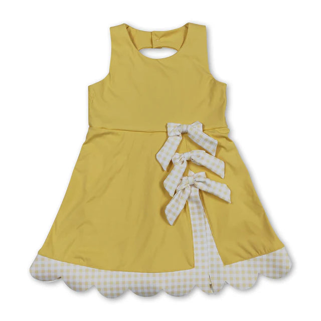 RTS NO MOQ Sibling yoga fabric Baby Girls Summer Sleeveless Yoga Ruffle Edge Bow Scallop Active Dresses