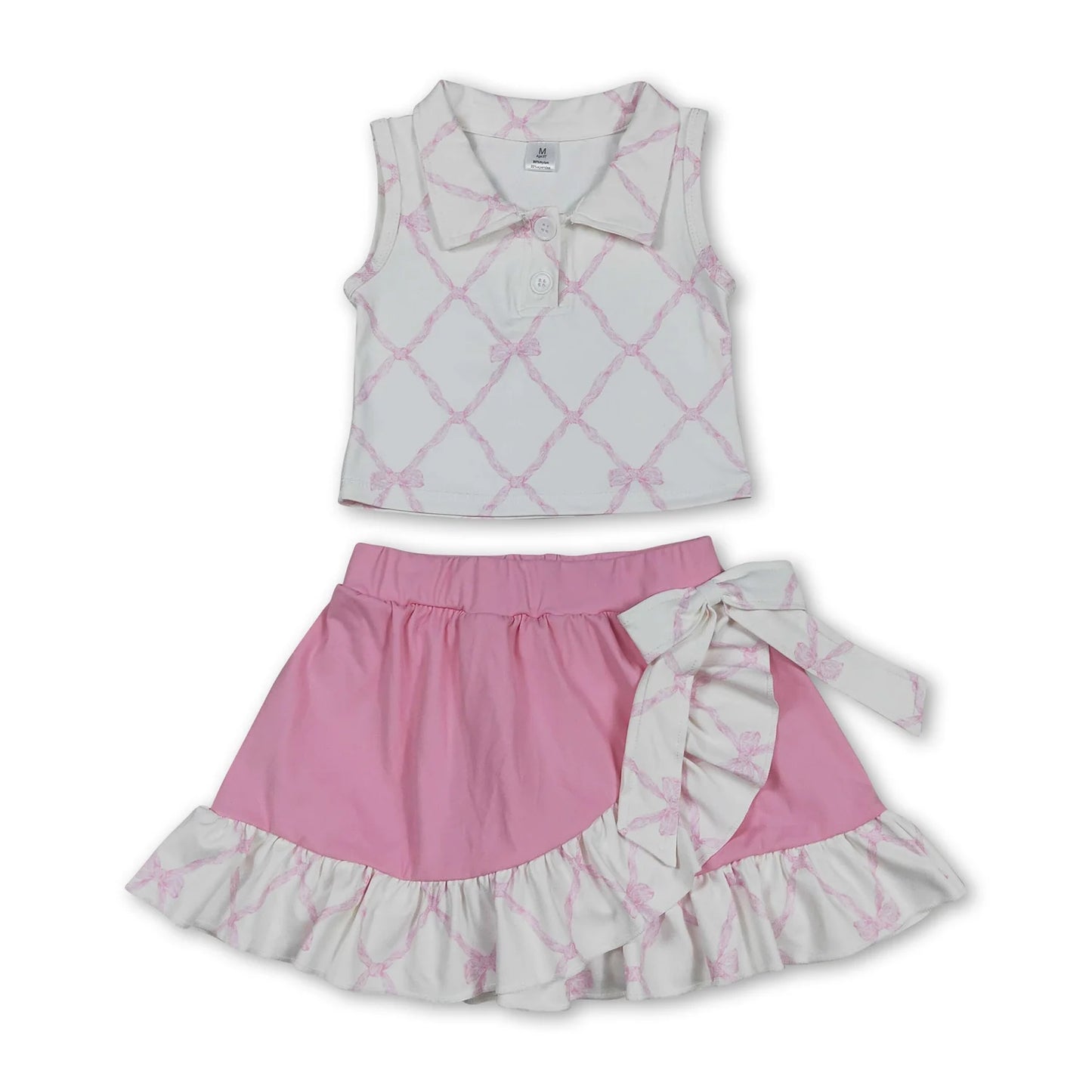 RTS NO MOQ Sibling Baby Girls Bows Checked Button Vests Ruffle Skirt Shorts Yoga Active Clothes Sets