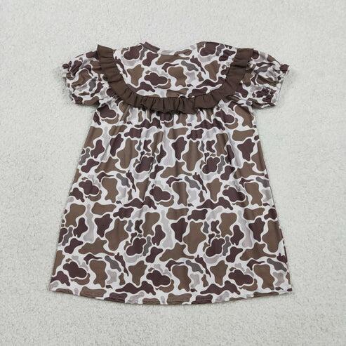 RTS NO MOQ Sibling Embroidery Mama's Boy Girl Brown Camouflage Shorts Outfit Set Dress Rompers for Children Baby Clothing Set