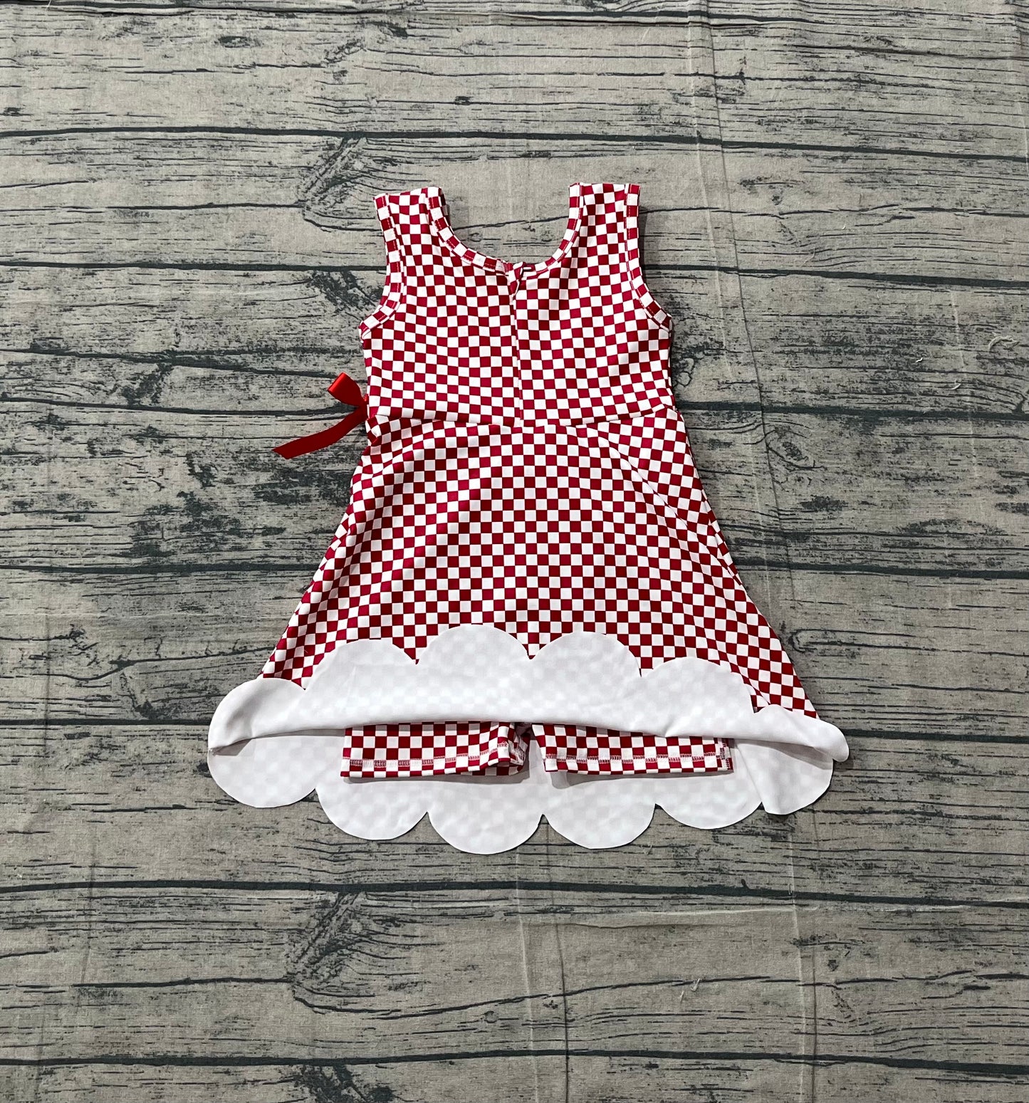 (Pre Order) No moq GSD3669 Yoga Baby Girls Cute Sweet Red Check Pattern Sleeveless Active Dress