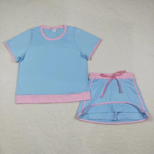 RTS NO MOQ Sibling Mama And Me Cotton Short Sleeve Top Skirt Short Set Clothing Outfit