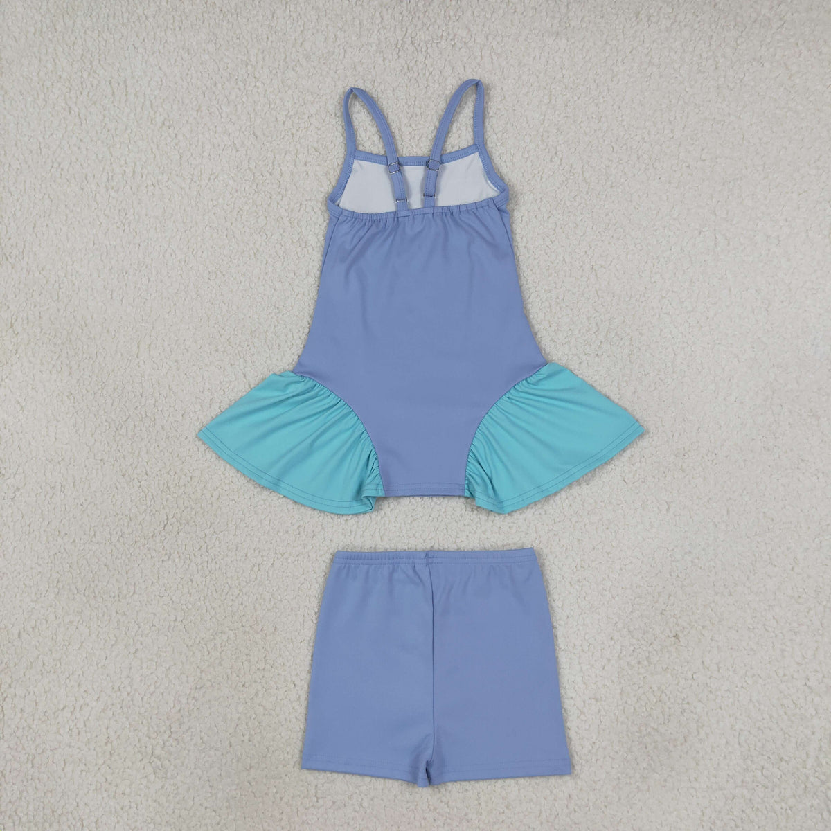 NEW RTS NO MOQ yoga fabric cotton GSSO3264(GSD3693+SS0831) Yoga Baby Girls Blue Strap Tunic Shorts Yoga Set