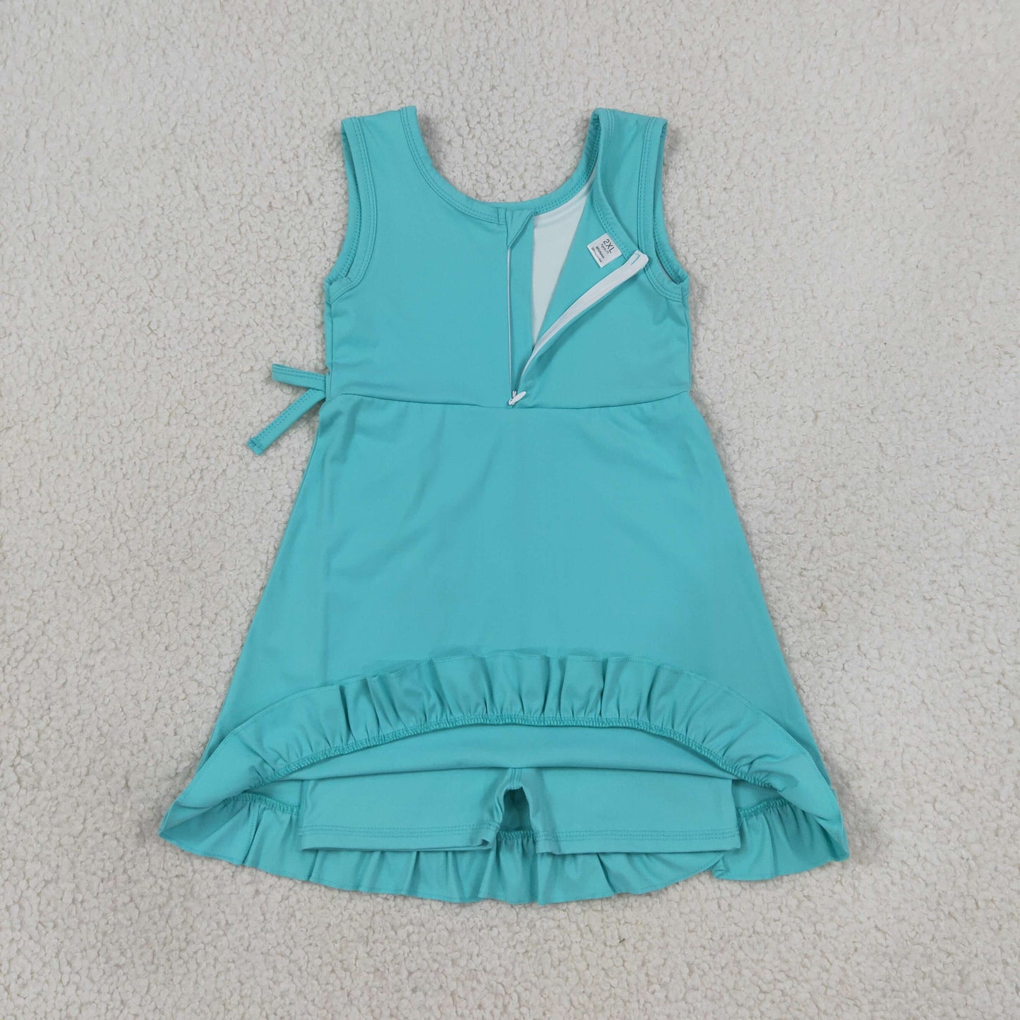 RTS No moq yoga fabric cotton GSD3768 Baby Girls Blue Sleeveless Yoga Active Shorts Ruffle Knee Length Dresses