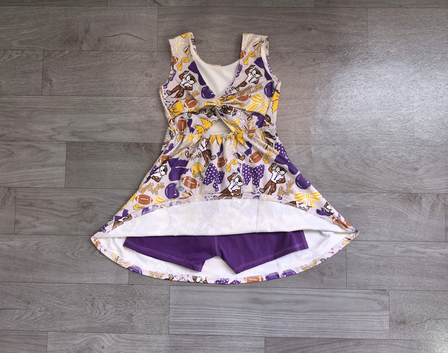 (Sample) No moq yoga fabric GSD3801 Baby Girls Football Bow Knee Length Active Skort Dresses