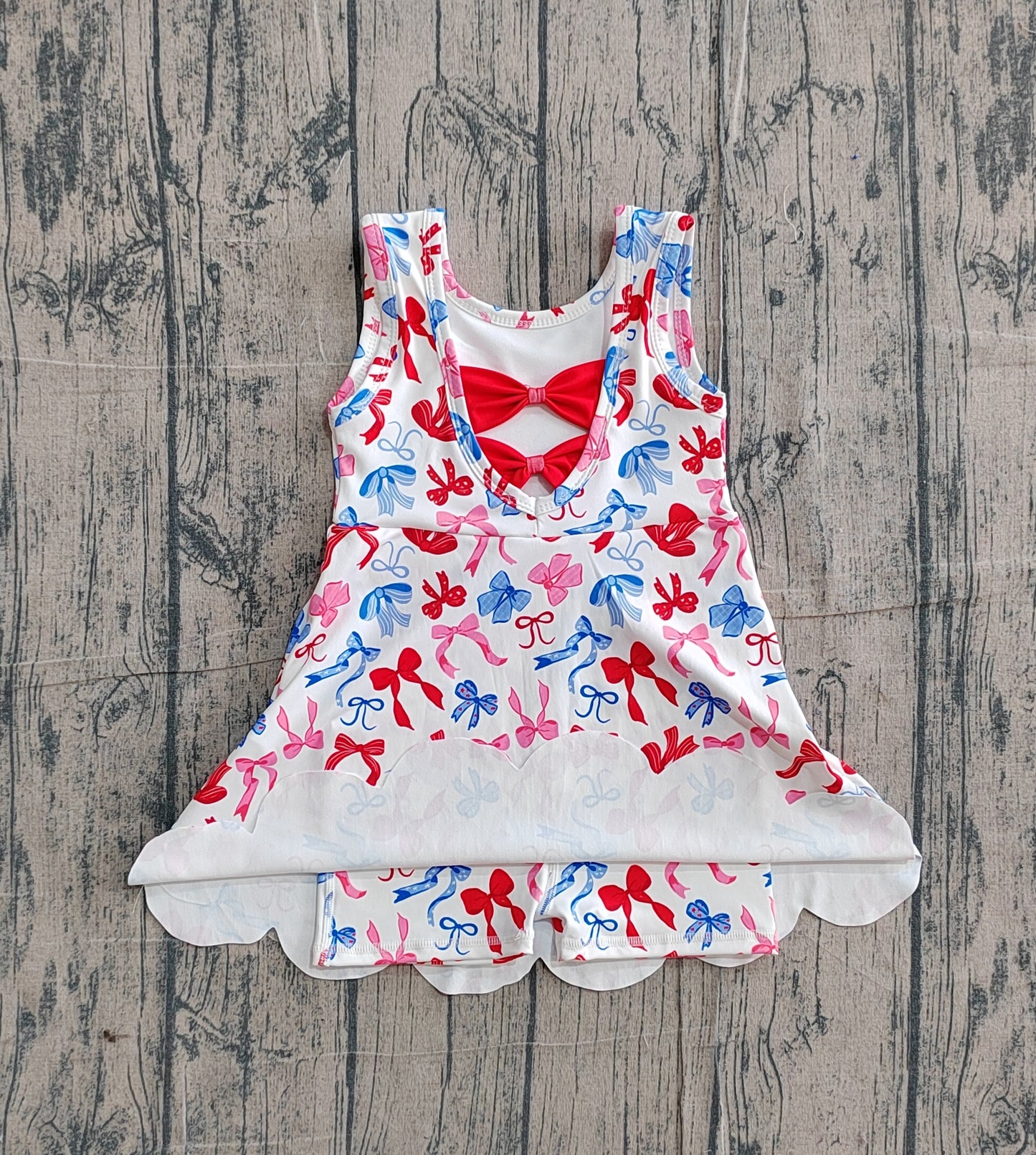 (Pre Order) No moq GSSO3377 Infant Girls Cute 4th Of July Bow Active Knee Length Dress