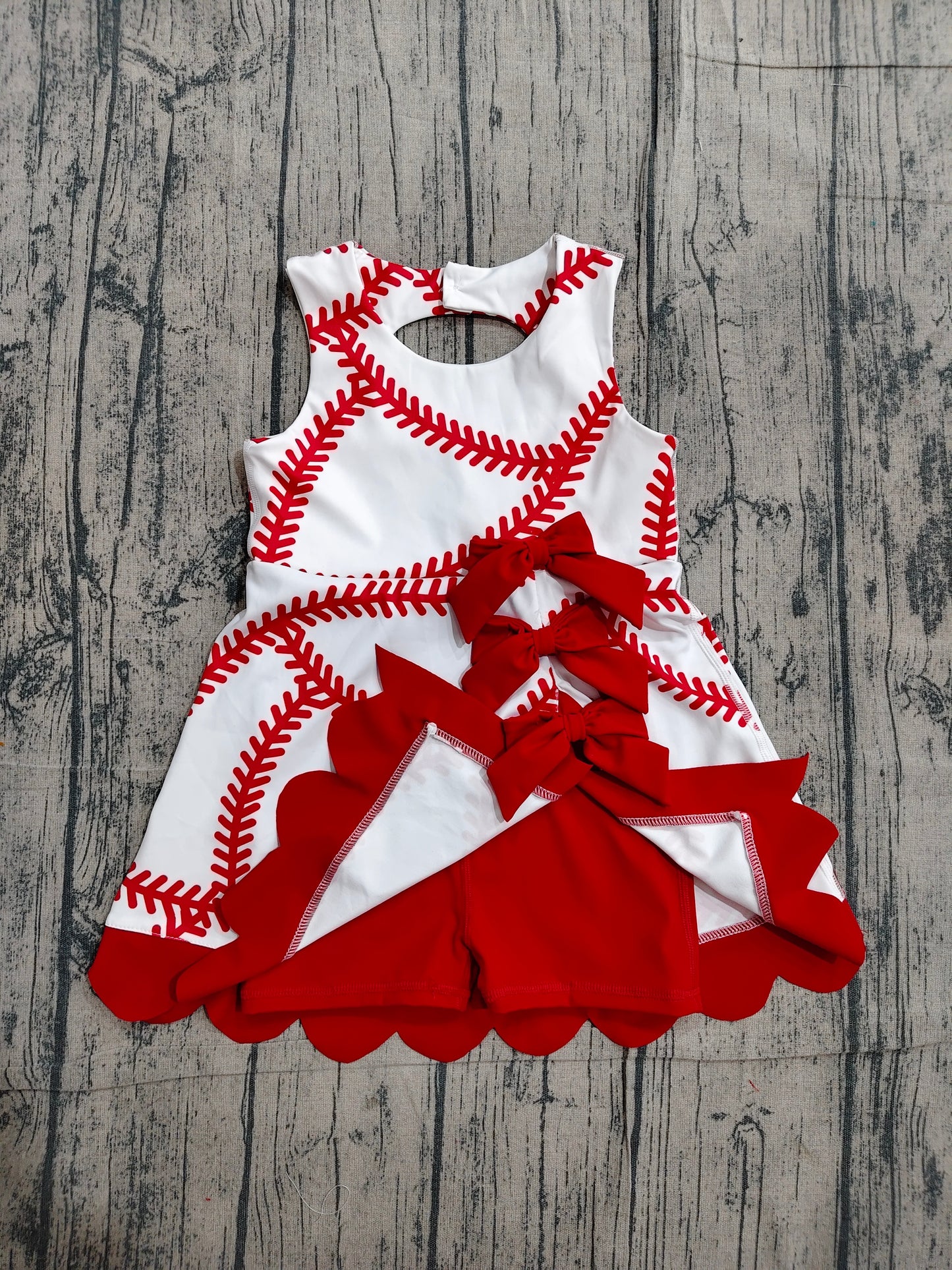 (Sample) No moq GSD3833 Yoga Baby Girls Scallop Short Knee-Length Dress with Baseball Bows Active Team Yoga Casual Wear for Kids