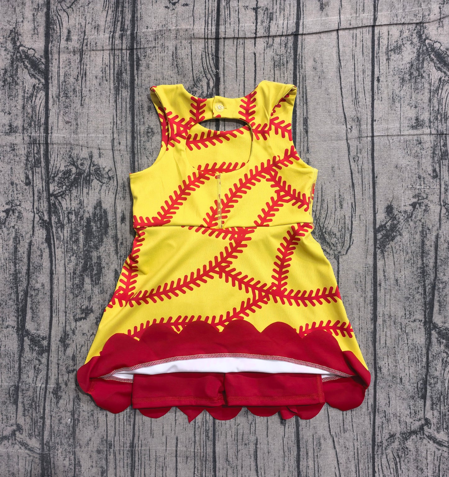 (Pre Order) No moq GSD3834 Little Girls Sporty Team Style Bow Scallop Edge Casual Knee Dress