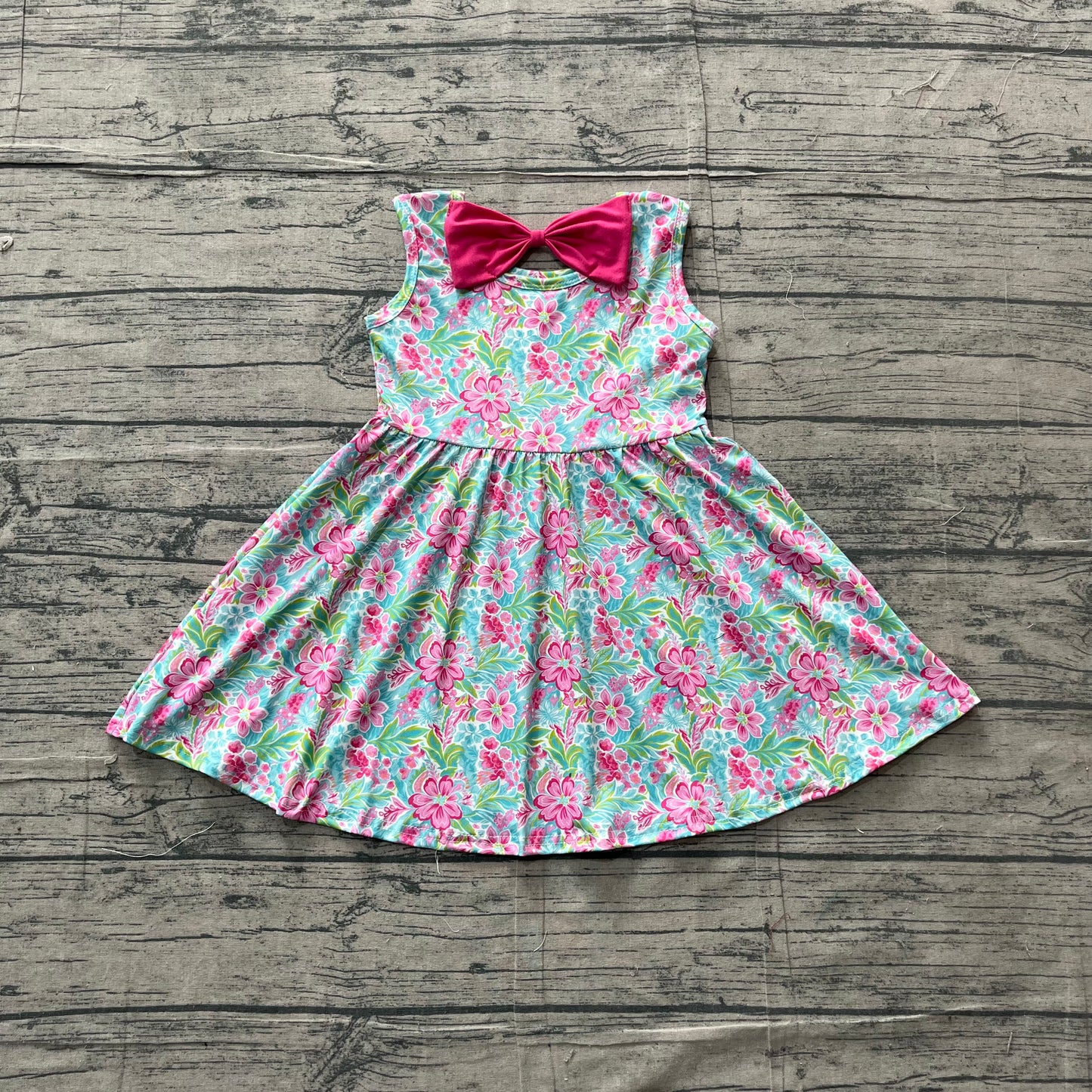 (Sample) No moq milk silk GSD3863 Baby Girls Cute Watercolor Flowers Sleeveless Knee Length Dresses
