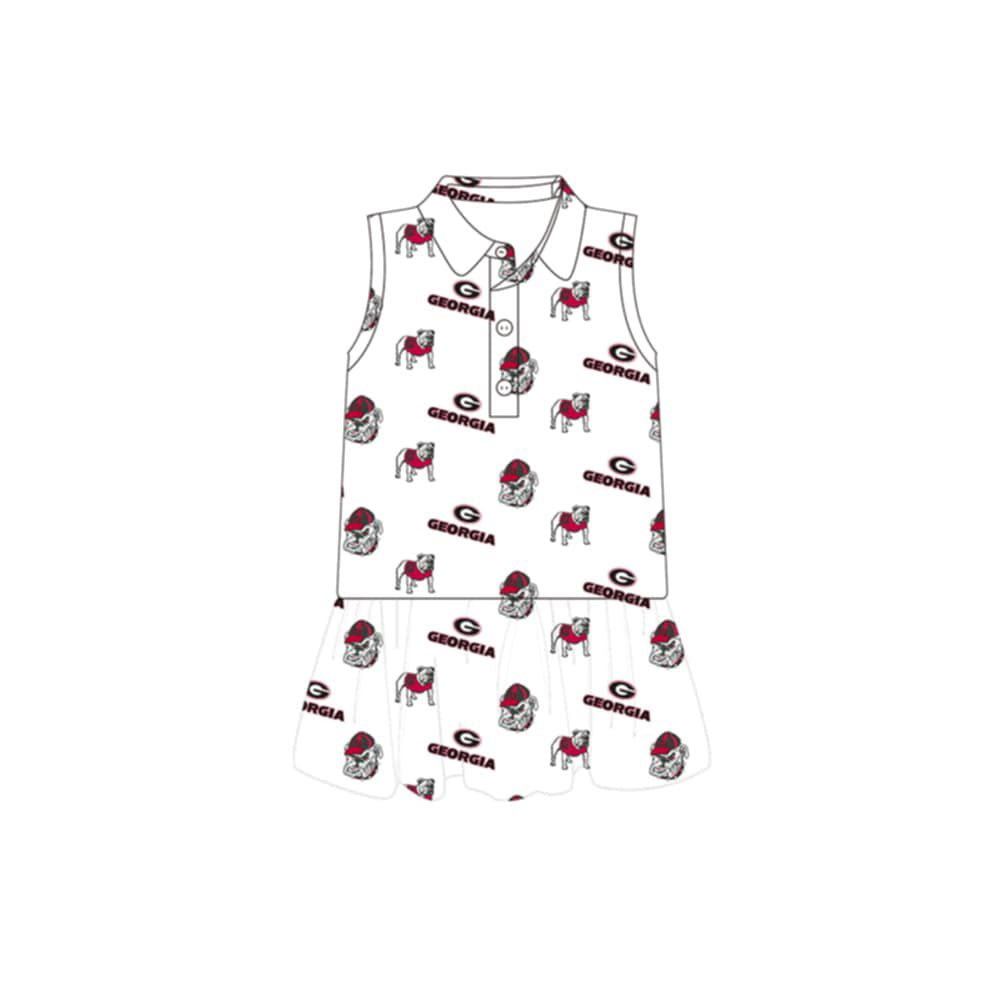 (Pre Order) No moq GSD3865 Baby Girls White Team Sleeveless Knee Length Dress