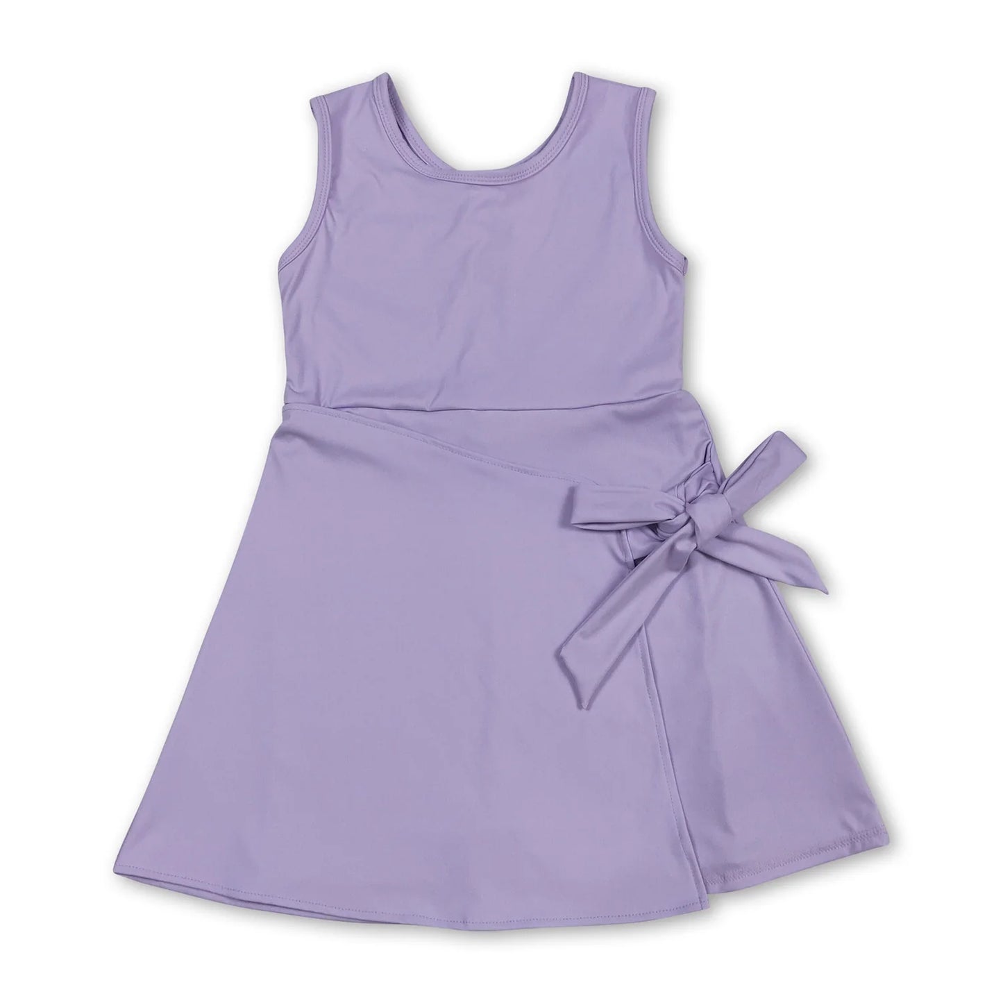 RTS NO MOQ Sibling yoga fabric cotton Baby Girls Solid Color Sleeveless Knee Length Athletic Short Dress