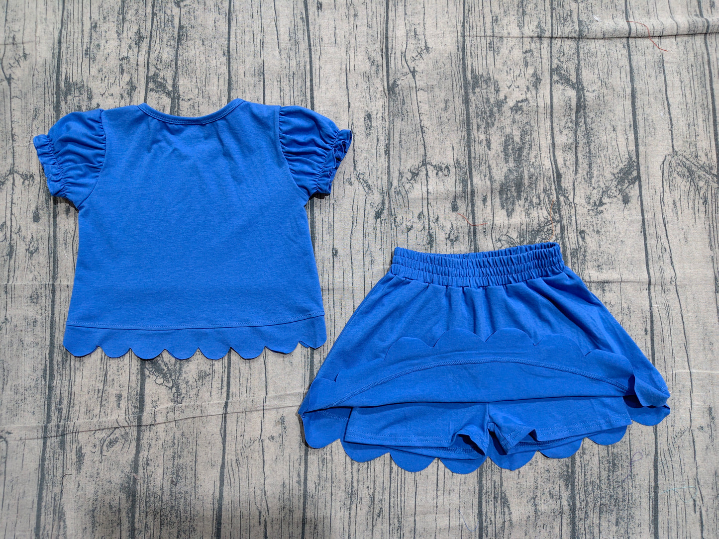 (Sample) No moq GSD3937 Baby Girls Cute Hot Blue Ruffle Sleeve Top Scallop Casual Set