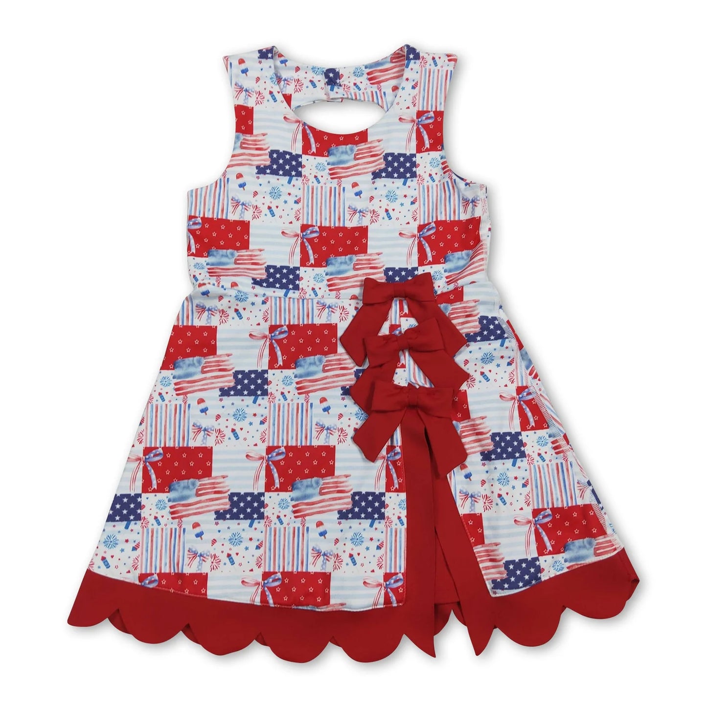 RTS NO MOQ Sibling yoga fabric Baby Girls Bow Scallop Trim Knee Length Athletic Short Dress