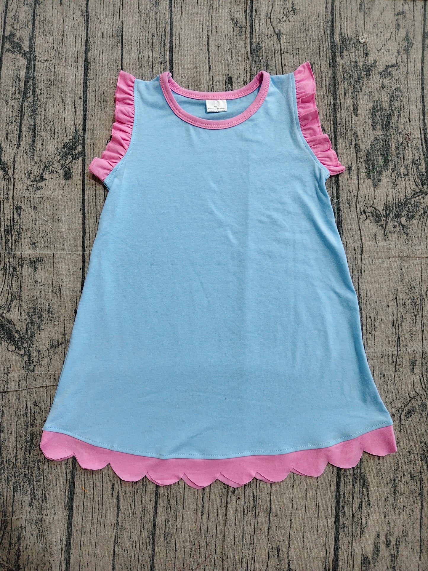(Sample) No moq GSD4048 Baby Girls Blue Sleeveless Scallop Knee-Length Dresses Summer Girl's Clothes