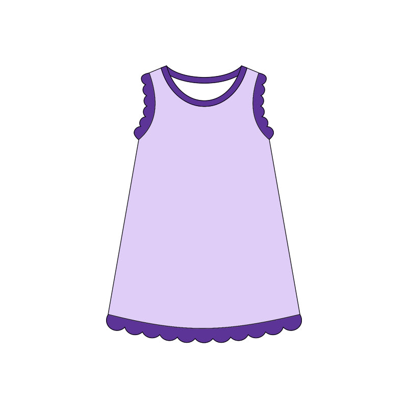 (Pre Order) No moq GSD4051 Kids Girls Sleeveless Solid Scallop Knee Length Dress