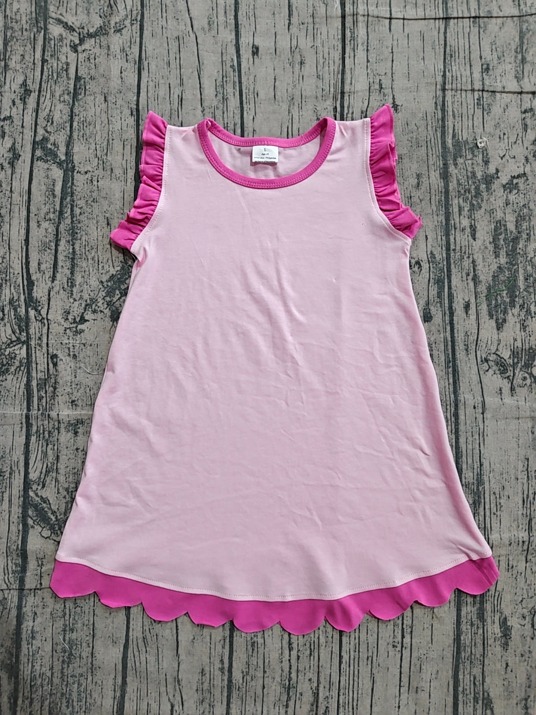 (Pre Order) No moq GSD4052 Baby Girls Sleeveless Scallop Trim Knee Length Casual Dresses