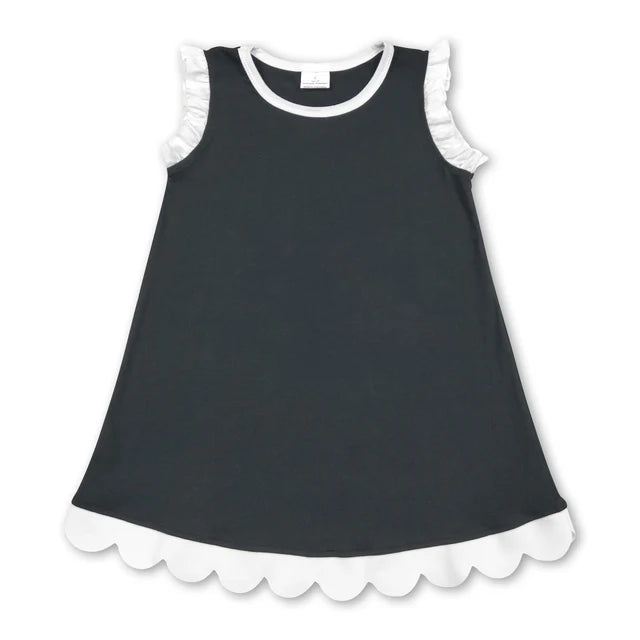RTS NO MOQ Sibling milk silk Sibling Baby Girls Sleeveless Scallop Knee Length Dresses