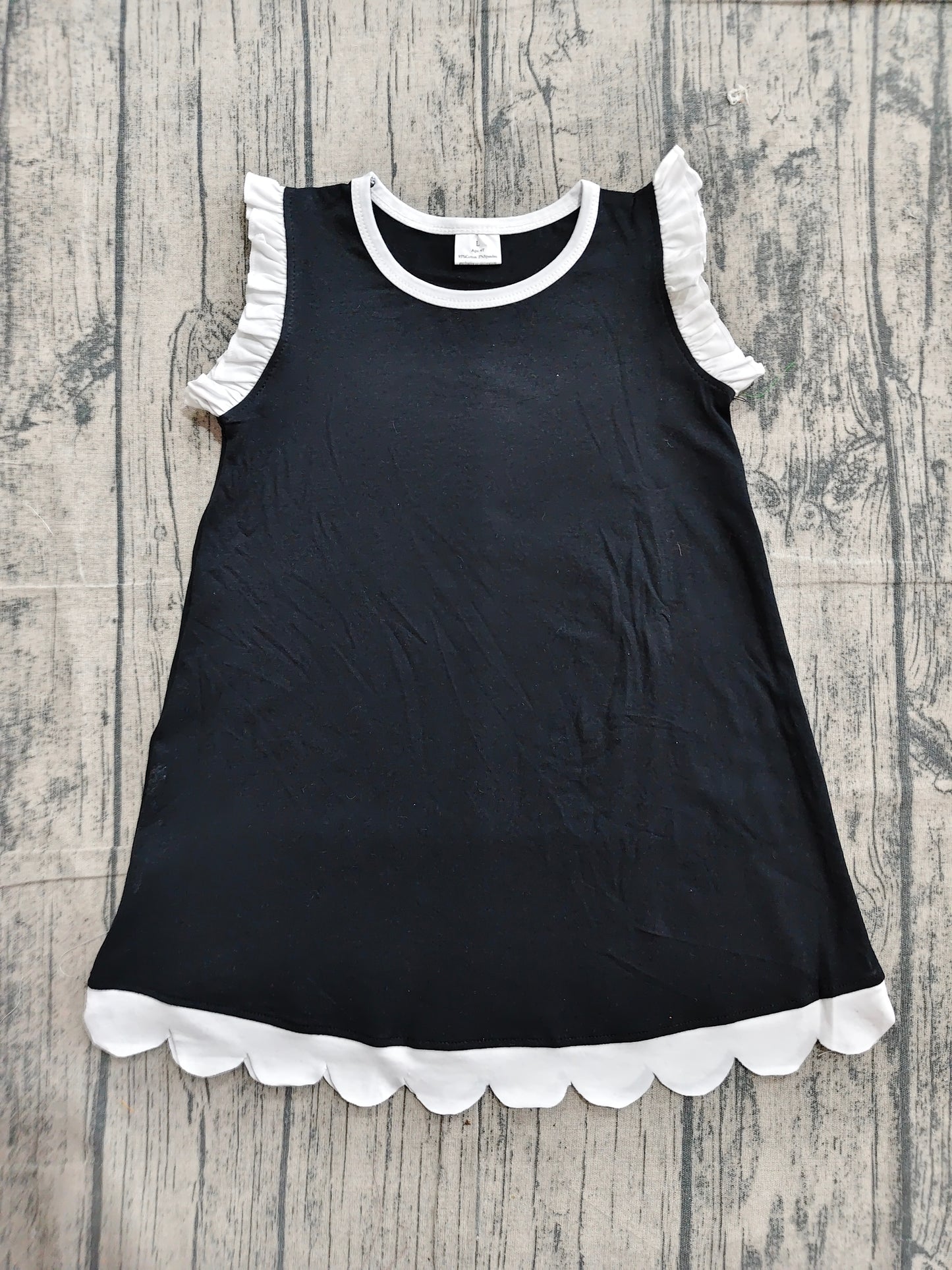 (Sample) No moq GSD4059 Baby Girls Sleeveless Black Scallop Knee-Length Dresses Summer Girl's Clothes