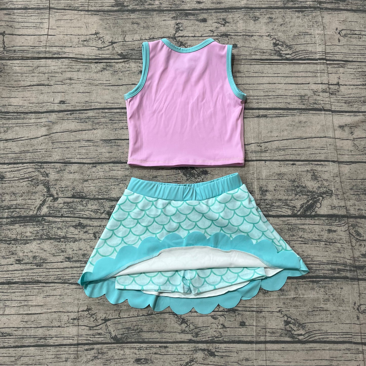 (Sample) No moq GSD4083 Yoga Baby Girls Casual Lavender Aqua Scallop Skort Set