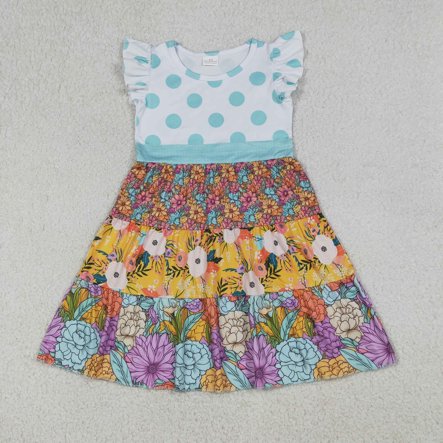 RTS NO MOQ Sibling Baby Girls Flowers Patchwork Flutter Sleeves Knee-Length Dress