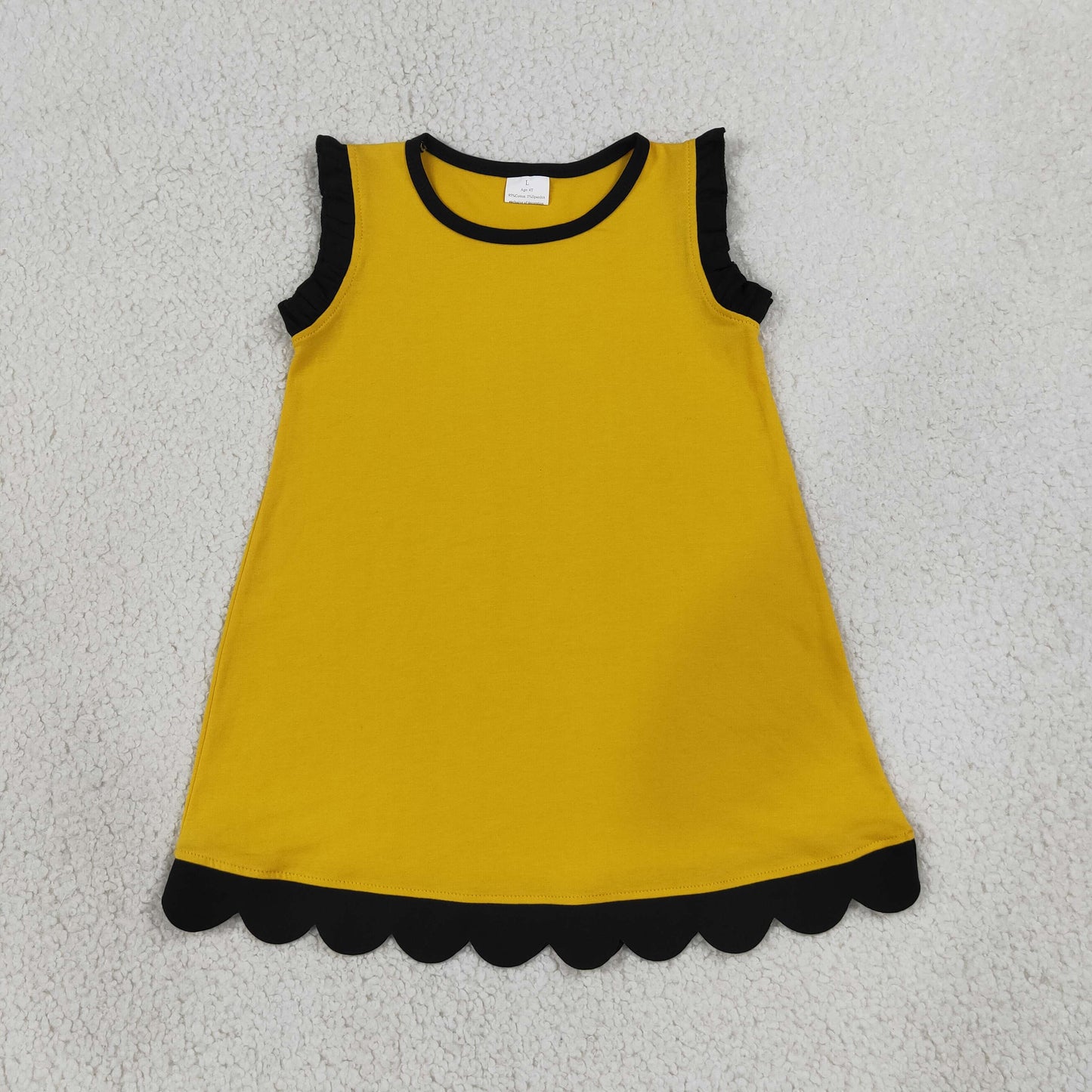 RTS NO MOQ Sibling cotton Baby Girls Sleeveless Scallop Knee Length Casual Dress