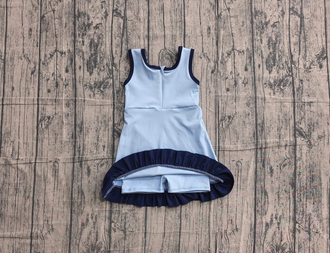 (Sample) No moq yoga GSD4126 Baby Girls Sleeveless Blue Yoga Active Short Knee Length Dress