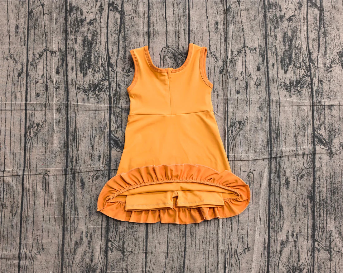 (Sample) No moq yoga GSD4127 Baby Girls Sleeveless Orange Yoga Active Short Knee Length Dress