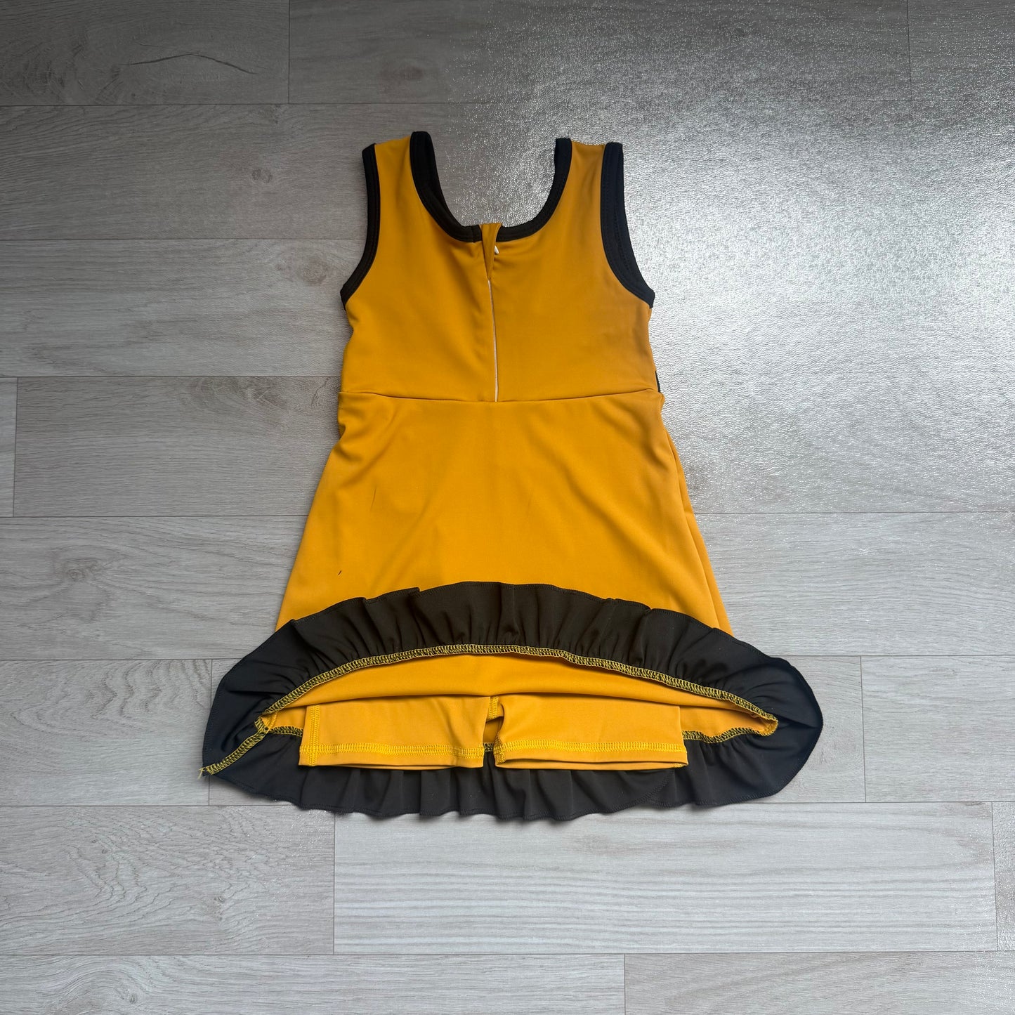 (Sample) No moq yoga fabric cotton GSD4134 Yoga Baby Girls Gold Print Sleeveless Scallop Trim Knee Length Yoga Active Skort Dress